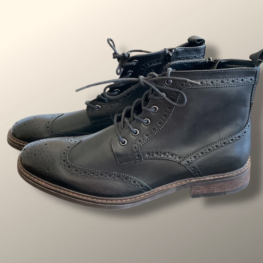 Men's 13 MORETTI Birmingham Side Zip Black Leather Wingtip Boots